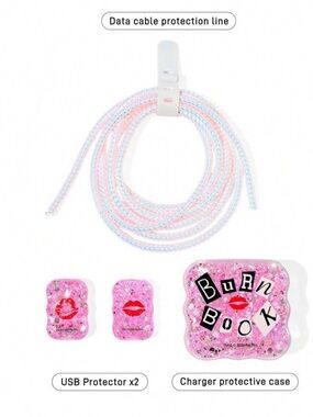 Pink Sparkle Charger Cable and Protective Case Set